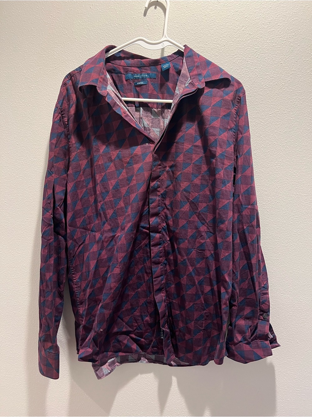 Perry Ellis Long-Sleeve Geometric Button-Down - Burgundy & Navy